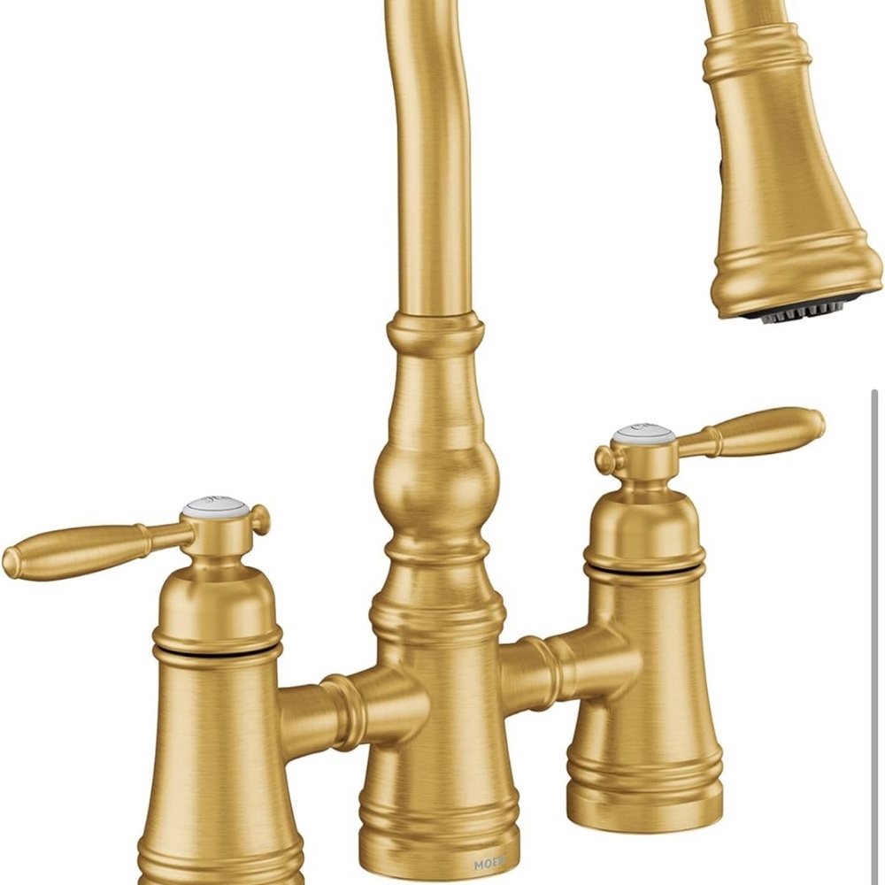 Moen Brushed Gold Two-Handle Kitchen Faucet with Pull-Down Spray